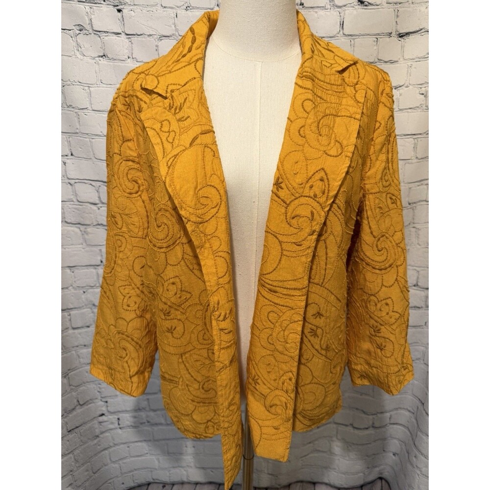 Coldwater Creek silk/rayon lined embroidered jacket 3/4 sleeve Size Large